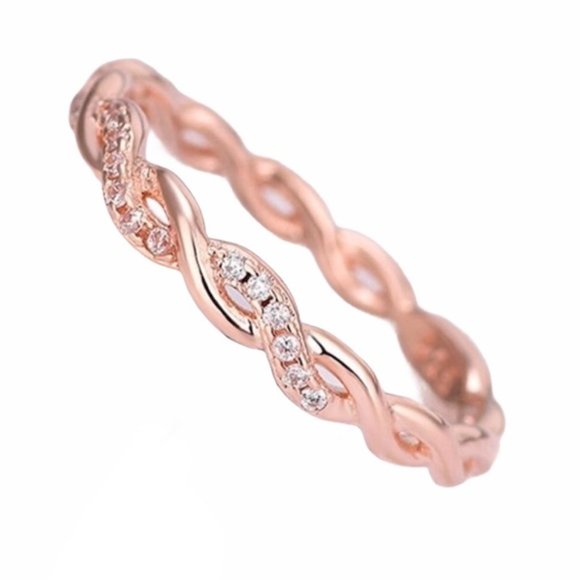 2pc 18K Rose Gold Plated Diamond Ring Set - Picture 4 of 6